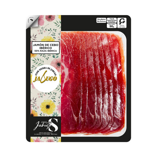 FLOR SIERRA DE JABUGO Jamón de cebo ibérico (50% raza ibérica), cortado en lonchas FLOR SIERRA DE JABUGO 90 g.