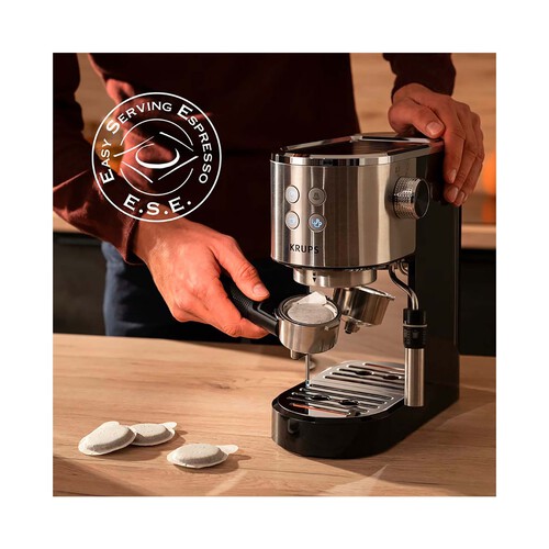 Cafetera espresso manual KRUPS XP4418, presión 15 bar, vaporizador, 