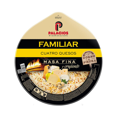 PALACIOS Pizza familiar de masa fina y crujiente a los 4 quesos PALACIOS 560 g.