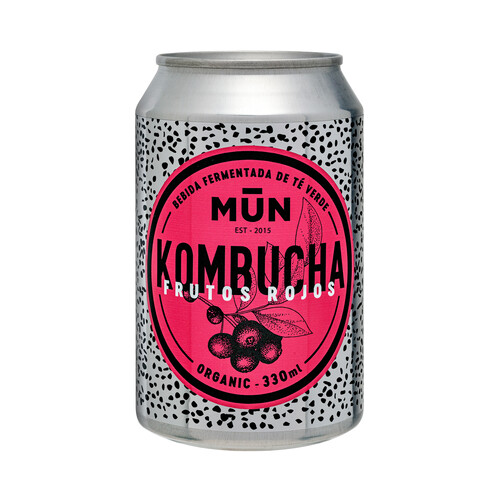 MUN Bebida fermentada de té verde ecológico (Kombucha) con sabor a frutos rojos lata 33 cl.