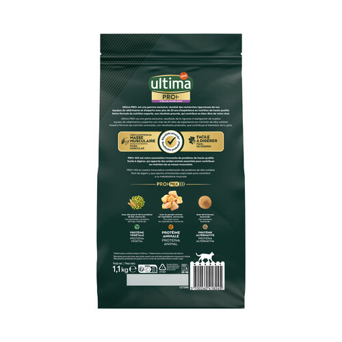 ULTIMA Pro+ Alimentación para gatos esterilizados ,con pollo, alto en proteínas y sin azúcares añadidos, 1,1 kg. 