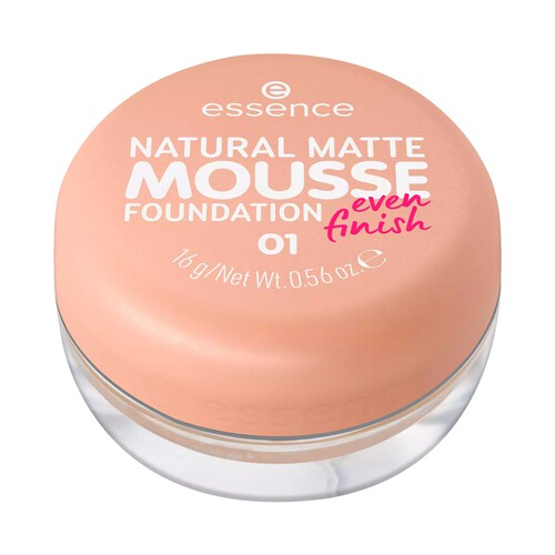 ESSENCE Natural matte mousse tono 01 Base de maquillaje mousse, cobertura media, aspecto mate natural.