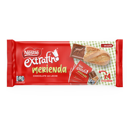 NESTLÉ Extrafino Chocolatinas merienda, chocolate con leche 4 uds. 19 g.