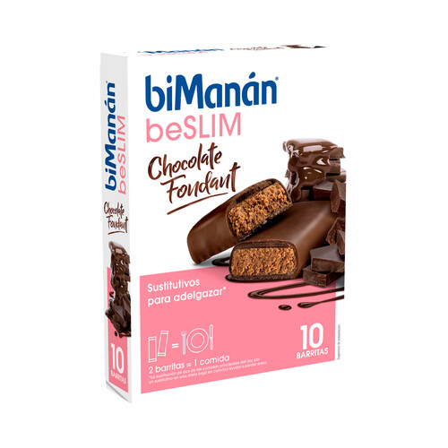 BIMANÁN Be slim Barritas de chocolate fondant, para dieta de reducción de peso 10 uds.