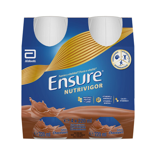 Complemento nutricional para adultos, listo para beber con sabor a chocolate ENSURE Nutrivigor 4 x 220 ml.