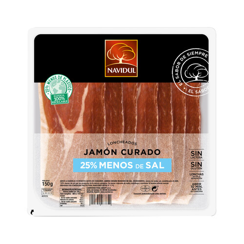 NAVIDUL Jamón curado con un 25% menos de sal, cortado en lonchas NAVIDUL 150 g.