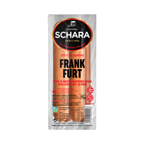 Salchichas cocidas y ahumadas tipo Frankfurt, especiales para parrilla SCHARA 275 g.