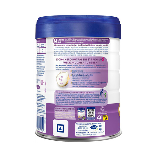 HERO Nutrasense premium Leche (2) de continuación para bebes a paritr de 6 meses 800 g.