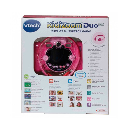 Kidizoom Duo FX rosa Cámara de fotos y vídeos infantil 12 en 1 realidad virtual, control parental VTech. Edad recomendada desde 4-13 años