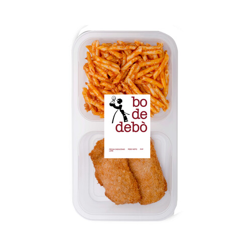 BO DE DEBO Duo de macarrones a la boloñesa y libritos de lomo de cerdo con jamón y queso BO DE DEBO 350 g.