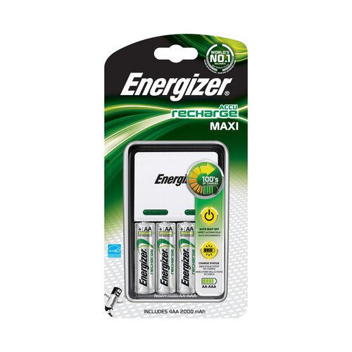 Cargador para pilas del tipo AA/AAA + 4 pilas del tipo AA con carga de 2000mAh ENERGIZER Maxi.