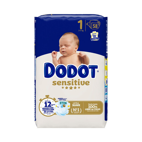 DODOT Sensitive Pañales talla 1 (2 - 5 kg) 58 uds.