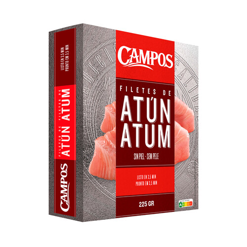 CAMPOS Filetes de atún sin piel, congelados CAMPOS 225 g.