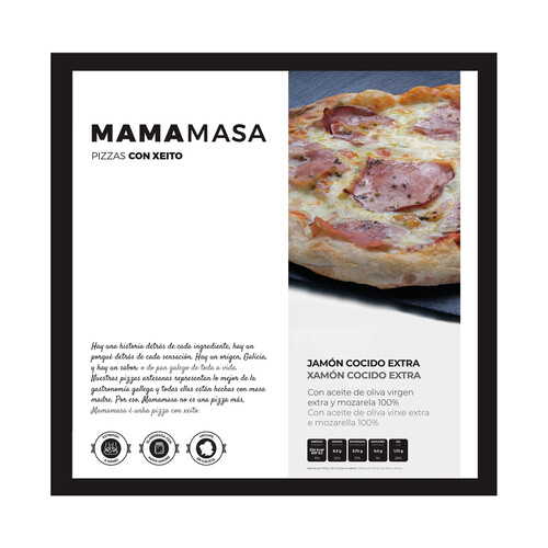 MAMAMASA Pizza congelada de jamón cocido extra y mozarella 410 g.