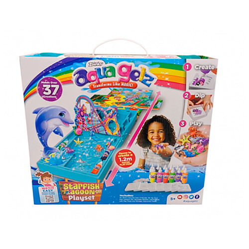 Aquagelz PlaySet Starfish con botes de colores, moldes y sobres de mezcla.