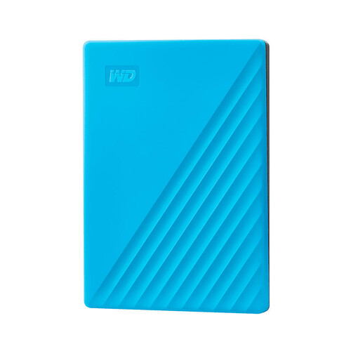 Disco duro externo 2TB WD My Passport azul, tamaño 2,5, conexión USB 3.0.