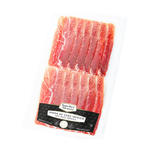 SÁNCHEZ ALCARAZ Jamón de cebo ibérico (50% raza ibérico) cortado en lonchas 150 g.