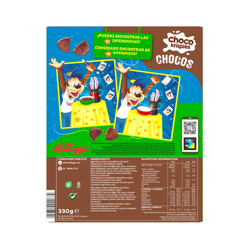 KELLOGG'S Choco krispies Cereales con sabor a chocolate enriquecidos en vitaminas y hierro 330 g.