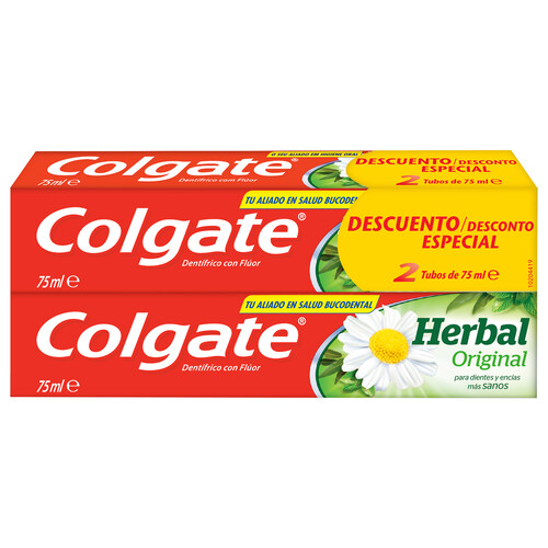 COLGATE Herbal original Pasta de dientes con flúor y extractos de plantas 2 x75 ml.