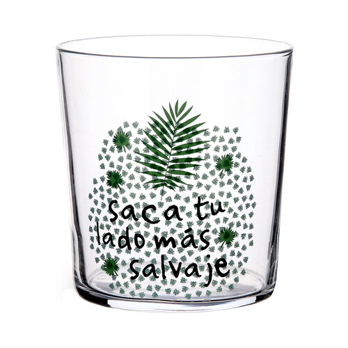 Vaso de vidrio con diseño tropical y frase, 0,36 litros, Tropic QUID.