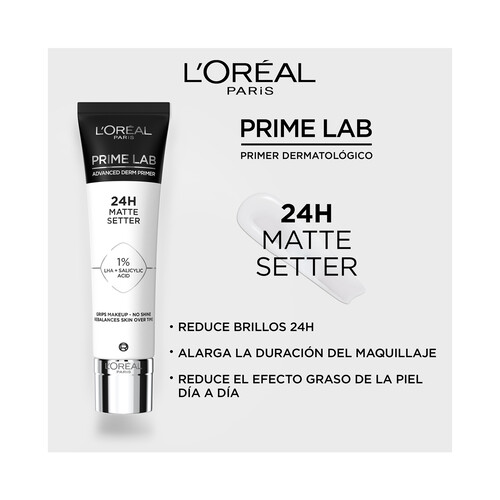 L´ORÉAL PARIS  Prime lab 24h matte setter Dermocosmético que matifica la piel y mantiene el maquillaje durante 24 horas, reduciendo la piel grasa.