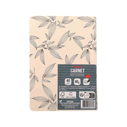 Cuaderno A6 80G 40H Tapa Carton Raya Horizontal Papel FSC PRODUCTO ALCAMPO