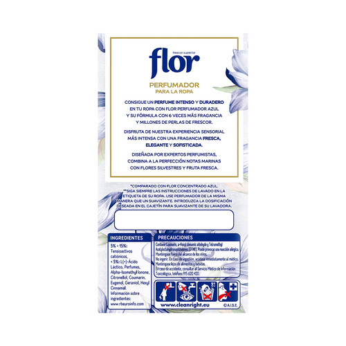 FLOR Perfumador líquido para la ropa con aroma fresco FLOR Azul, 36 lavados, 720 ml.