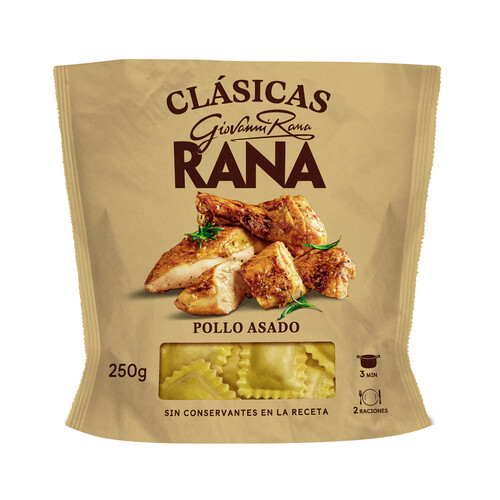 RANA Raviolis de pasta fresca al huevo, rellenos de riquísima carne de pollo asado RANA Clásica 250 g.