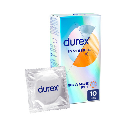 DUREX Preservativos extra lubricados de silicona y grosor fino DUREX Invisible xl 10 uds.