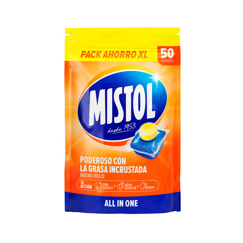 MISTOL Detergente para lavavajillas en pastillas MISTOL ALL IN ONE 50 uds. 750 g.