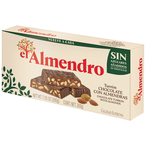 EL ALMENDRO Turrón de chocolate con almendras sin azúcares añadidos 200 g.