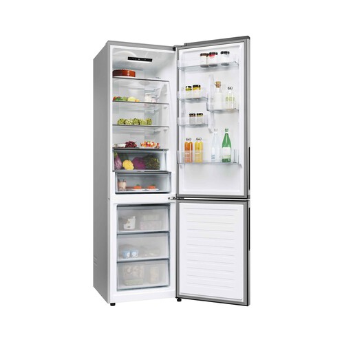 Frigorífico combi 205cm CANDY CNCQ2T620EX, Inox, NO FROST, clasificación energética: E, H: 205cm, A: 59,5cm, F: 66,7cm, capacidad total: 409L.