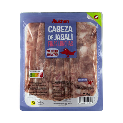 AUCHAN Cabeza de jabalí cortada en finas lonchas 200 g. Producto Alcampo