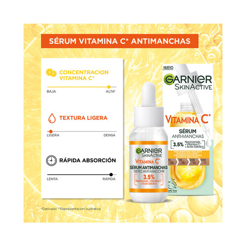 GARNIER Sérum con vitamina C con acción anti manchas oscuras GARNIER Skin active 30 ml.