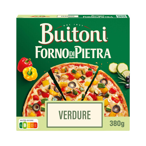 BUITONI Forno di piertra Pizza de pimientos, calabacín y cebolla asada, con masa fina y crujiente 380 g.