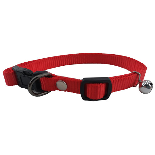 PRODUCTO ALCAMPO Collar de 1 cm. extensible (20 - 40 cm) rojo con campana y hebilla de plástico.