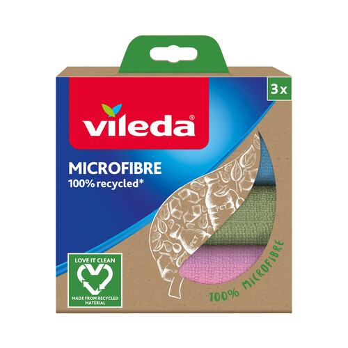 VILEDA Bayetas de microfibras 100% recicladas de 30 x 30 cm 3 uds.