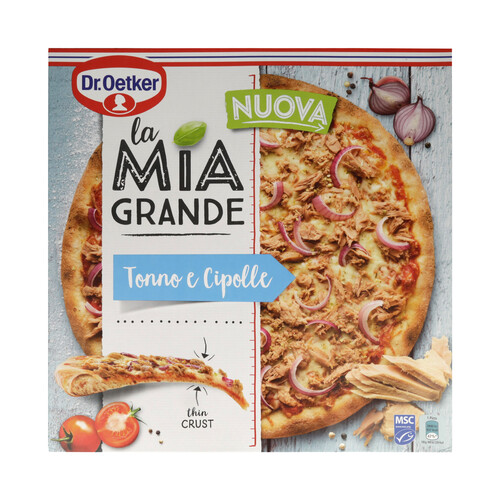 DR. OETKER Pizza de mozzarella, atún y cebolla, de masa fina horneada directamente sobre piedra La mia grande 415 g.