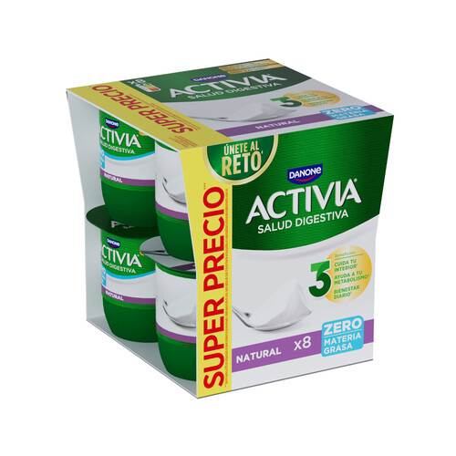 ACTIVIA Bífidus desnatado ( 0% materia grasa) y sabor natural 0% de Danone 8 x 120 g.