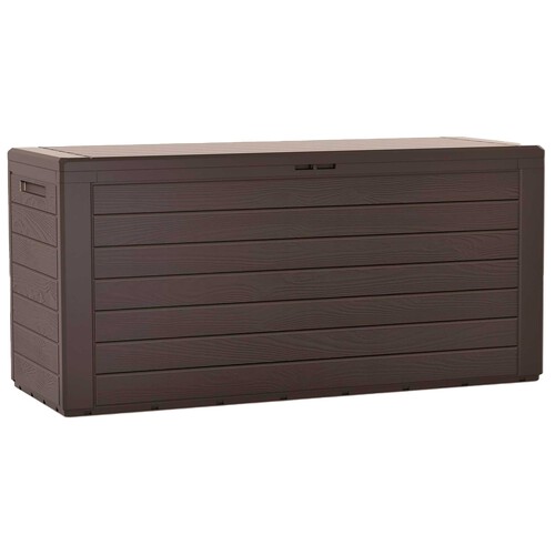 Baúl almacenamiento Woodebox 280 l. Arcón de jardín fabricado en plástico para almacenar herramientas o utensilios. Medidas: 55 X 116 X 43.8 cm. Color bronce.