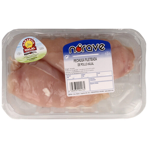 NORAVE Pechuga de pollo fileteada, con certificado Halal Bandeja