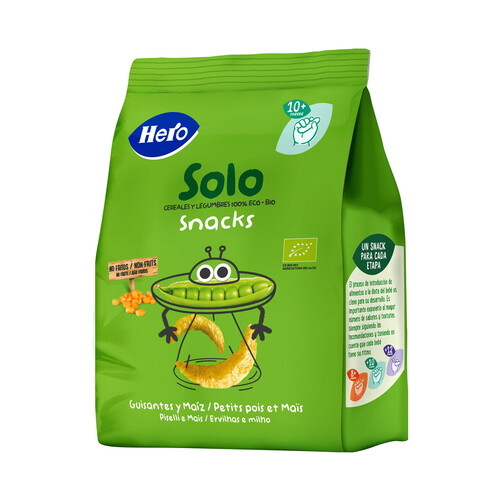 HERO Solo Snacks de guisantes y maíz de origen 100% ecológicos, a partir de 10 meses 40 g.