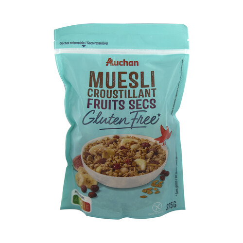 PRODUCTO ALCAMPO Muesli crujiente, sin gluten, con frutos secos 375 g.