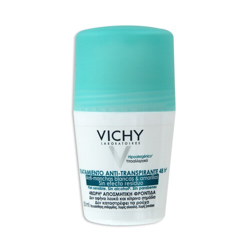 VICHY Desodorante roll on anti manchas blancas y amarillas, sin efecto residuo VICHY 50 ml.