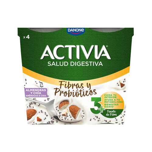 ACTIVIA Bífidus desnatado (0% materia grasa), con chía y almendras de Danone 4 x 115 g.