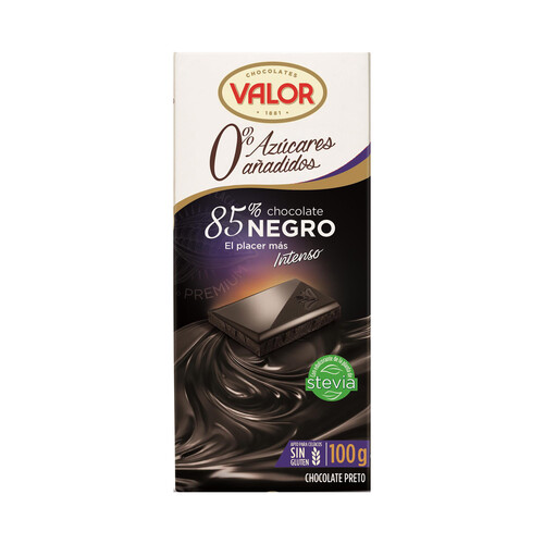 VALOR Chocolate negro 85%, sin azucares añadidos 100 g.