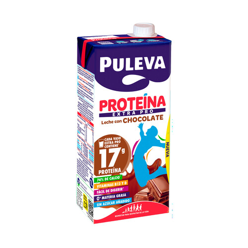 PULEVA Proteína extra pro Leche con chocolate, rica en calcio y proteinas 1 l.