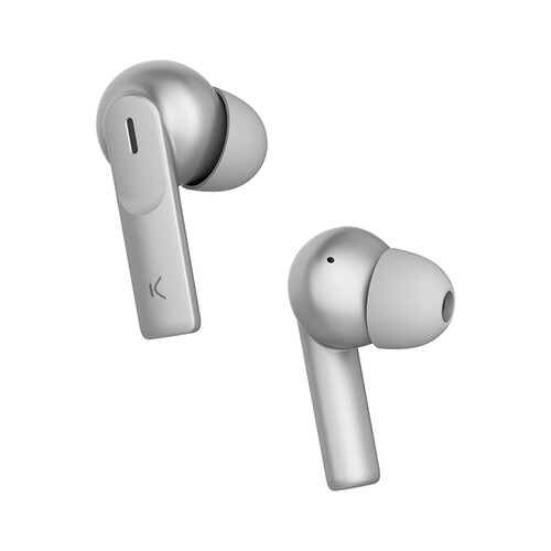 Auriculares inalámbricos bluetooth KSIX BXTW10PL, estuche de carga, micrófono, color plata. 