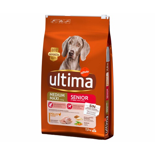ULTIMA Comida para perro adulto a base de pollo y arroz ÚLTIMA Senior Medium-Maxi Affinity 7,5 kilogr,