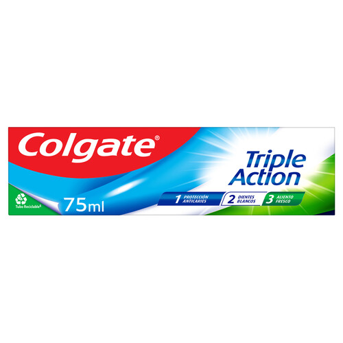 COLGATE Triple acción Pasta de dientes con flúor, calcio y sabor a menta 75 ml.